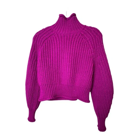 H&M Chunky Knit Turtleneck Sweater – Fuchsia / Magenta – Size S C033 - Picture 3 of 7